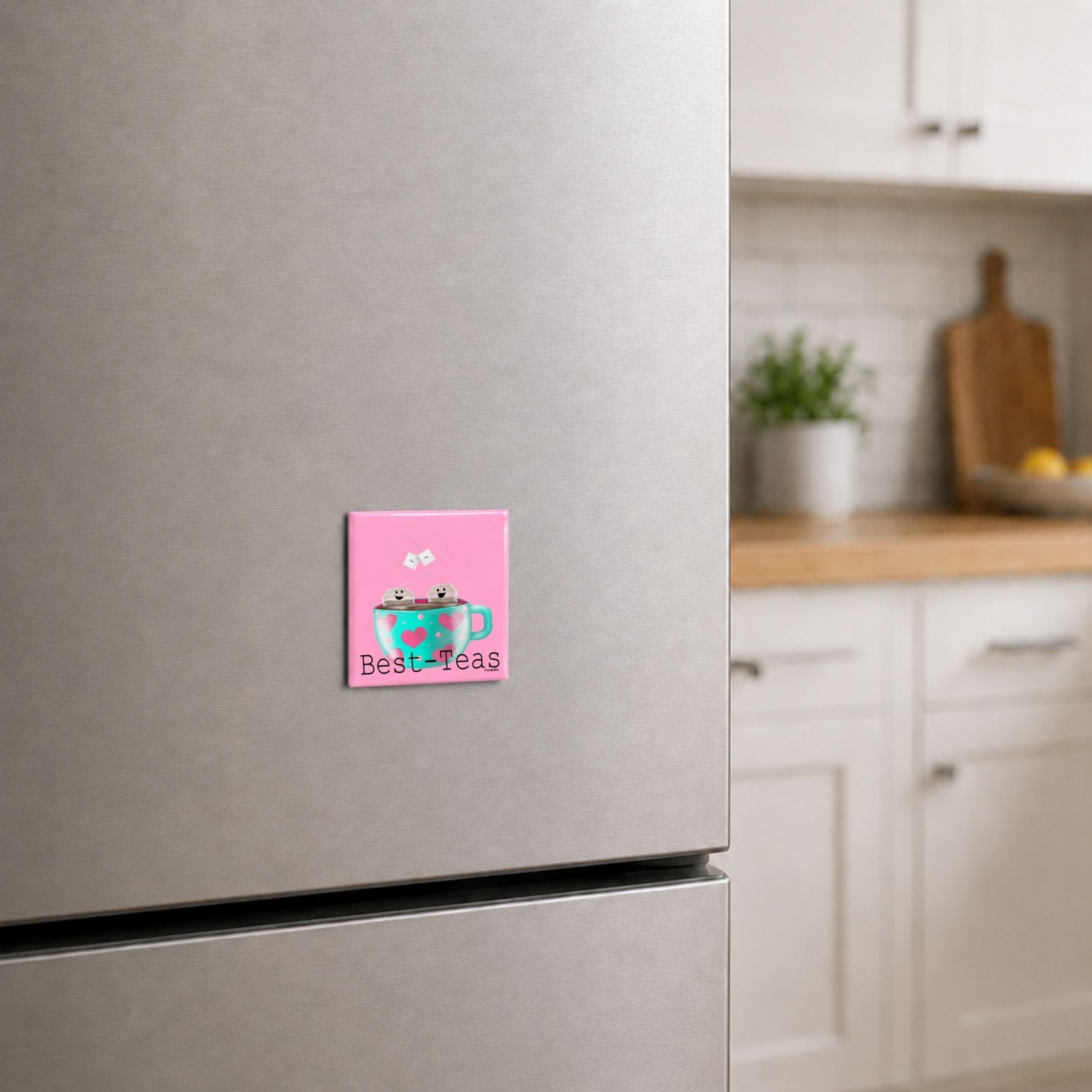 Best-Teas tea pun magnet on a kitchen fridge