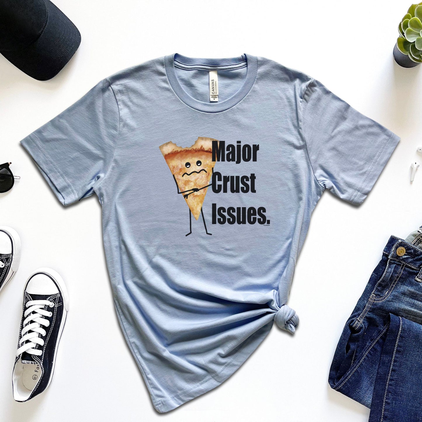 Major Crust Issues Pizza T-Shirt | Funny Unisex Graphic Tee | Pizza Lover Gift | Adult Casual Shirt | Foodie Humor Shirt | Bite Taken Pizza Tee