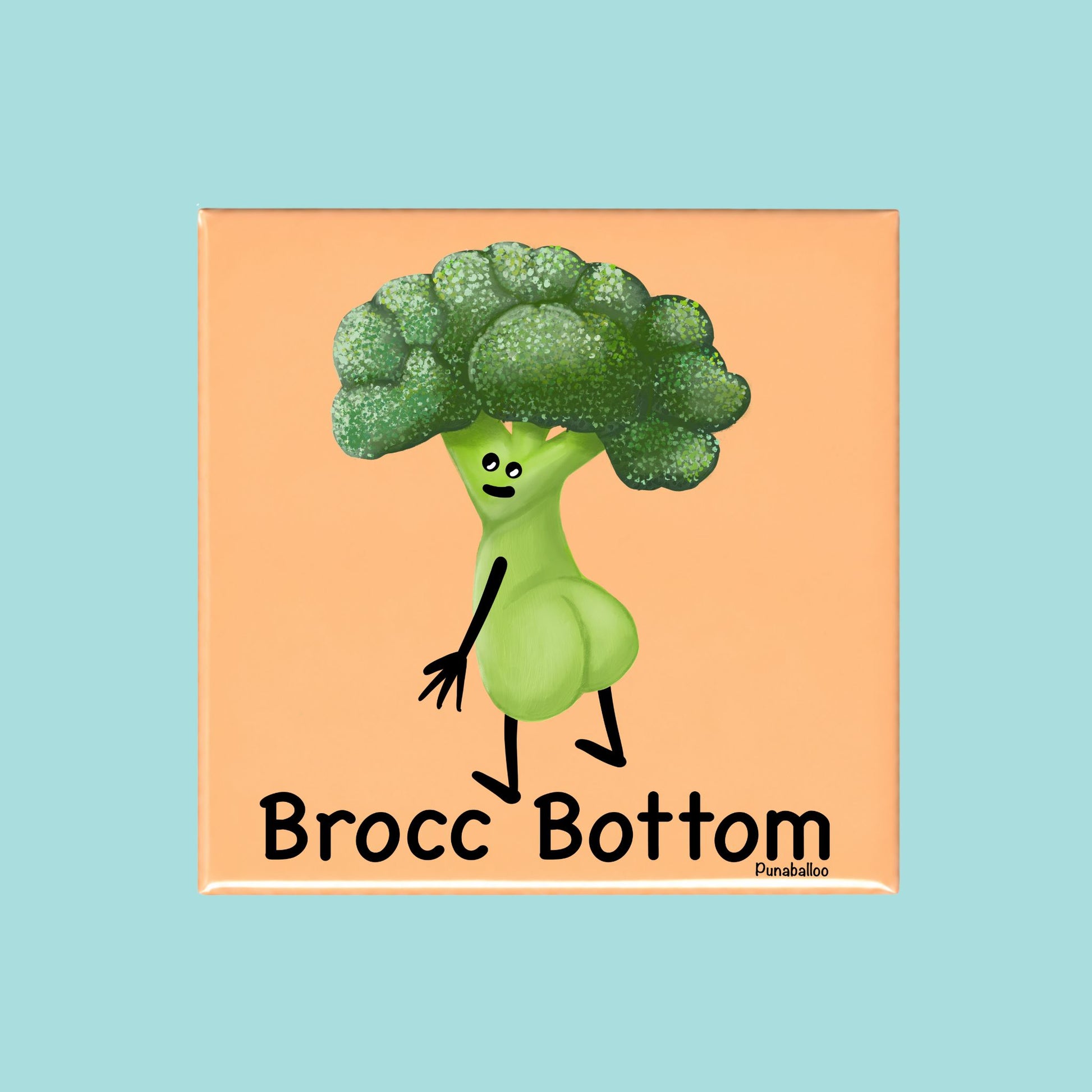 Brocc Bottom funny broccoli pun on a square peach magnet