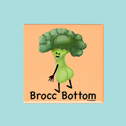 Brocc Bottom funny broccoli pun on a square peach magnet
