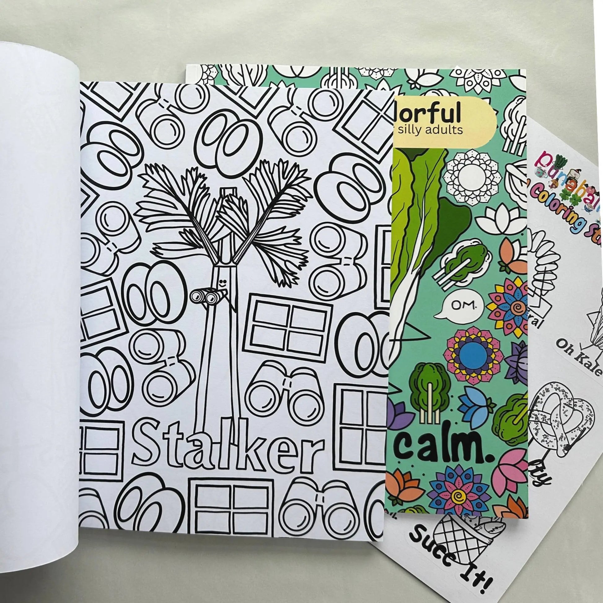 Celery Stalker pun coloring page from adult coloring book bundle