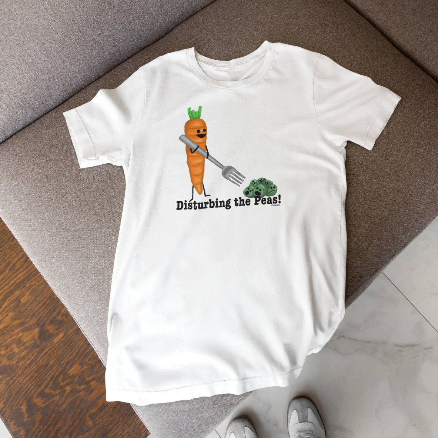 Disturbing the Peas funny pea pun t-shirt front view