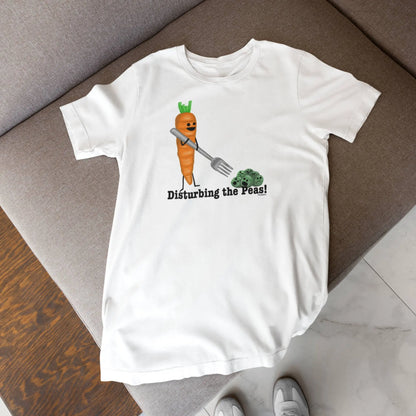 Disturbing the Peas funny pea pun t-shirt front view