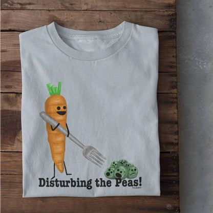 Disturbing the Peas vegetable pun shirt flat lay Light Blue