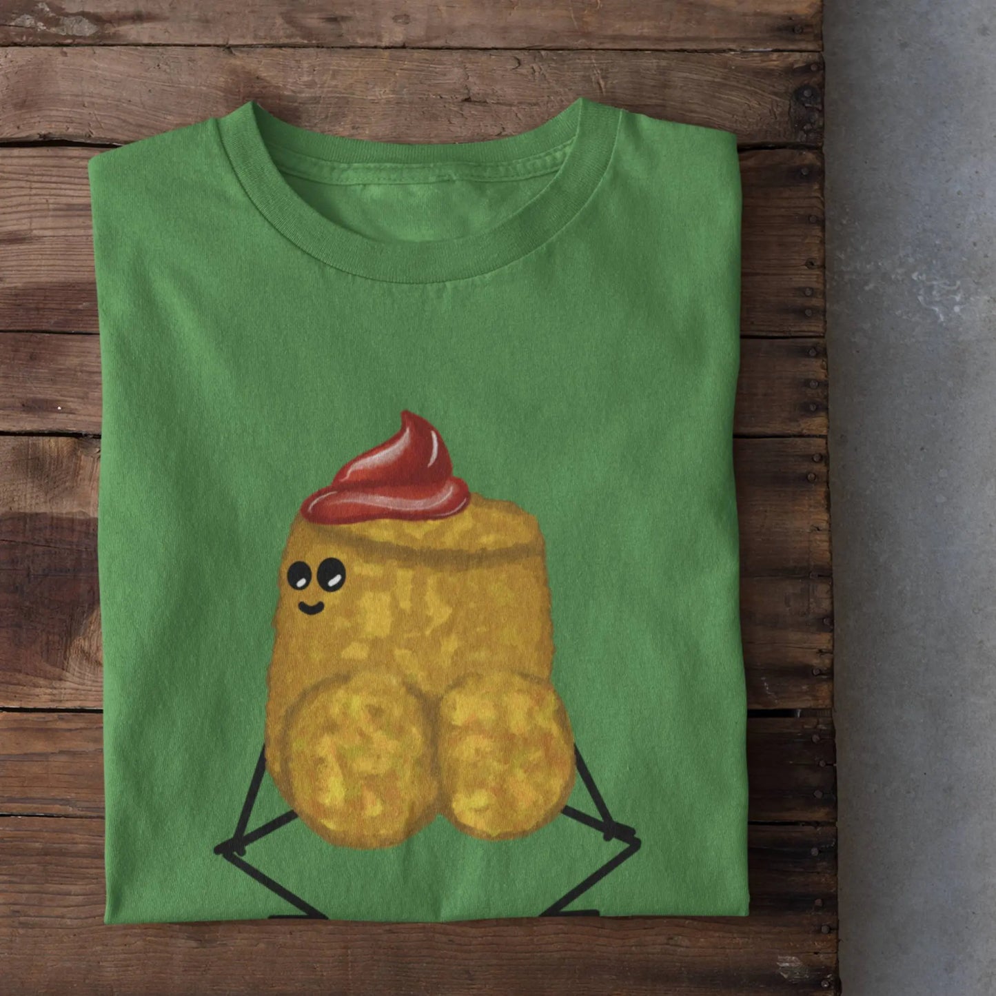 Drop It Like It’s Tot pun shirt flat lay green