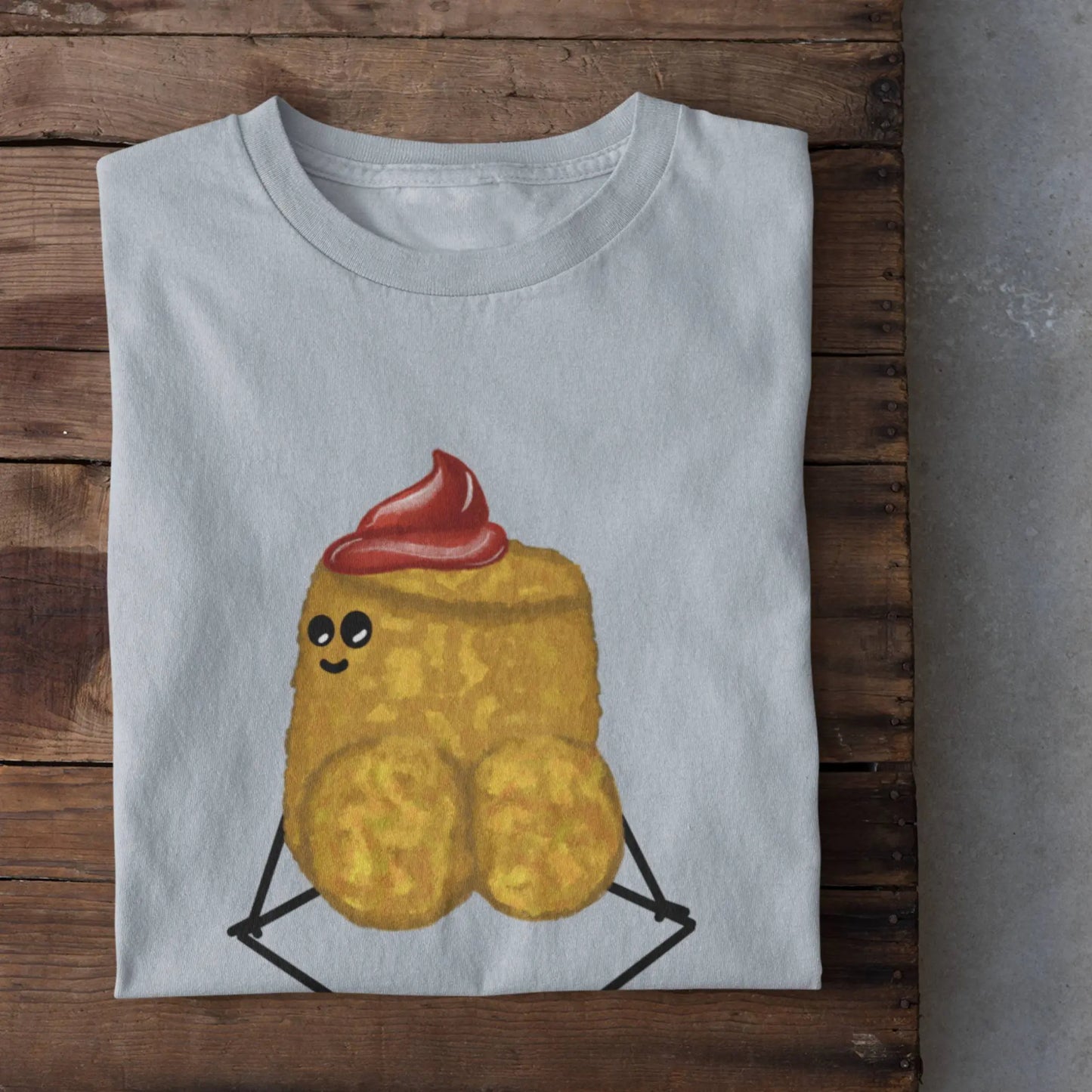 Drop It Like It’s Tot pun shirt flat lay light blue