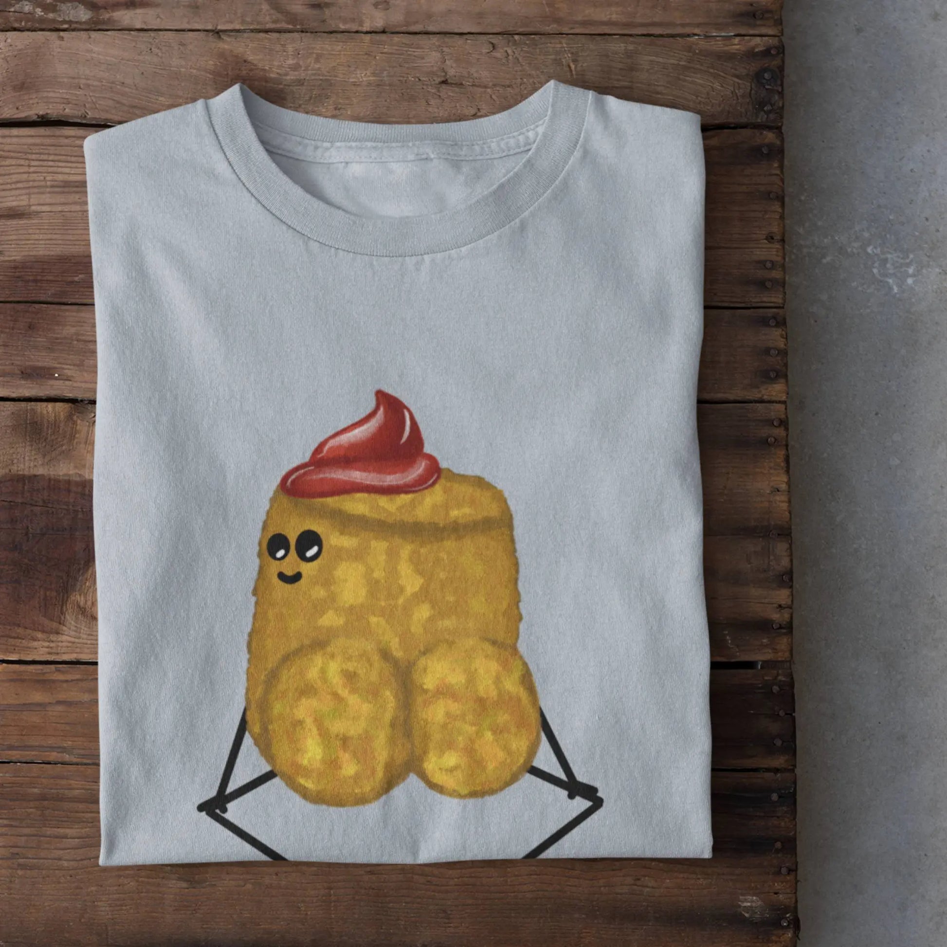 Drop It Like It’s Tot pun shirt flat lay light blue