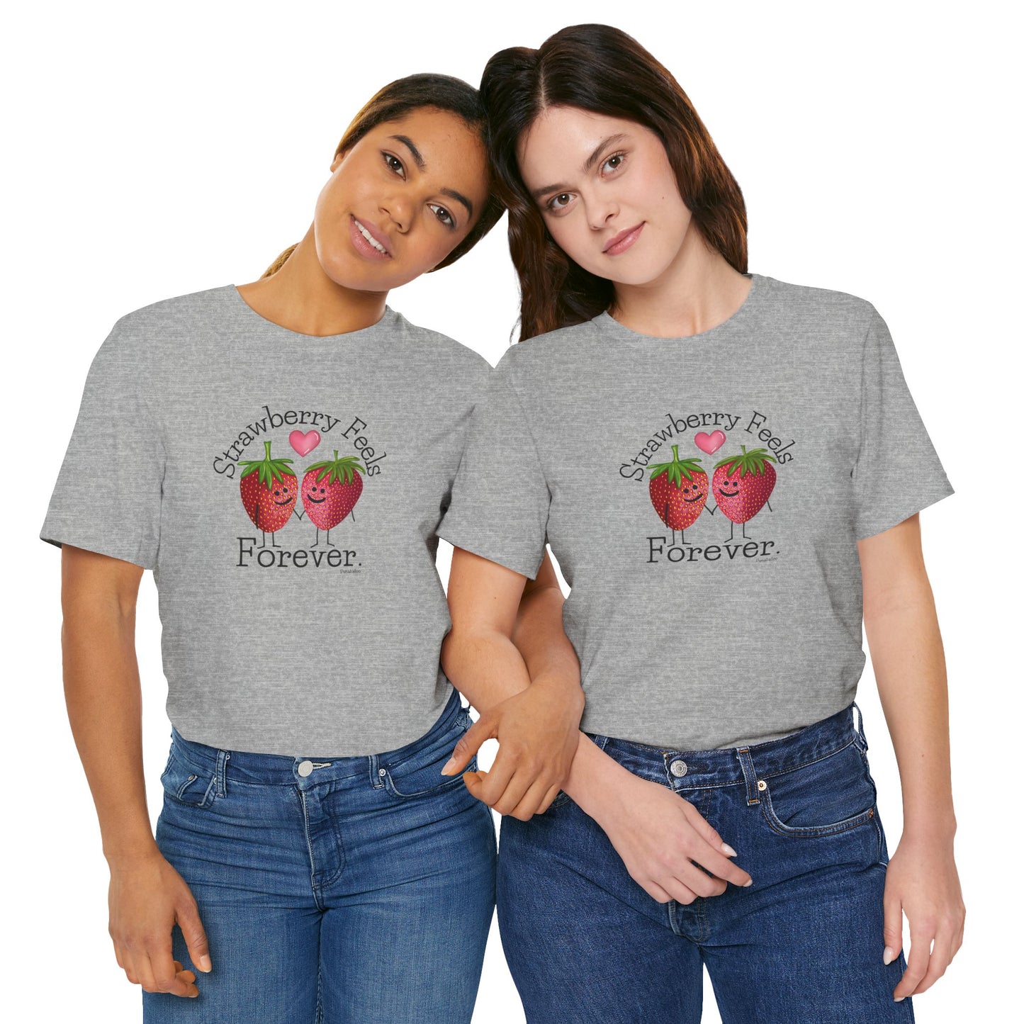 Strawberry Feels Forever Adult Unisex Strawberry Pun Short Sleeve T-Shirt - Athletic Heather - Punaballoo