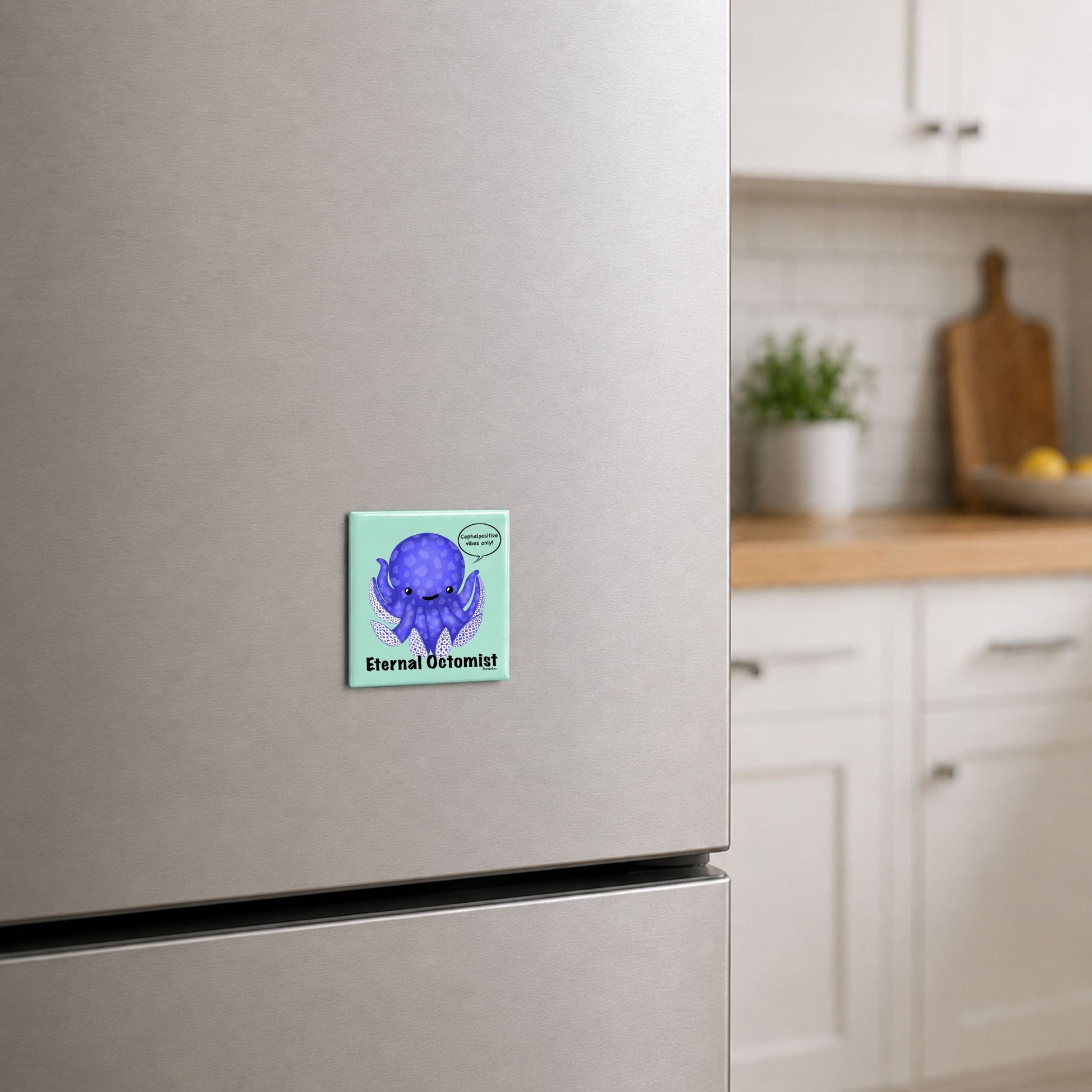 Eternal Octomist funny octopus magnet on a kitchen fridge