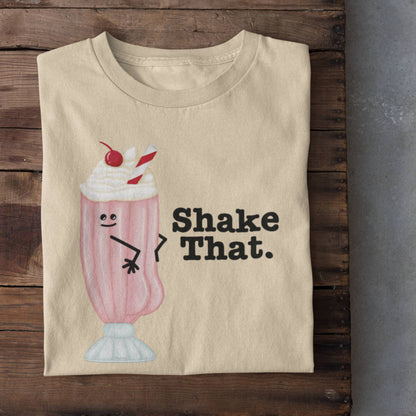 Folded soft cream Shake That ice cream pun shirt on rustic wood background