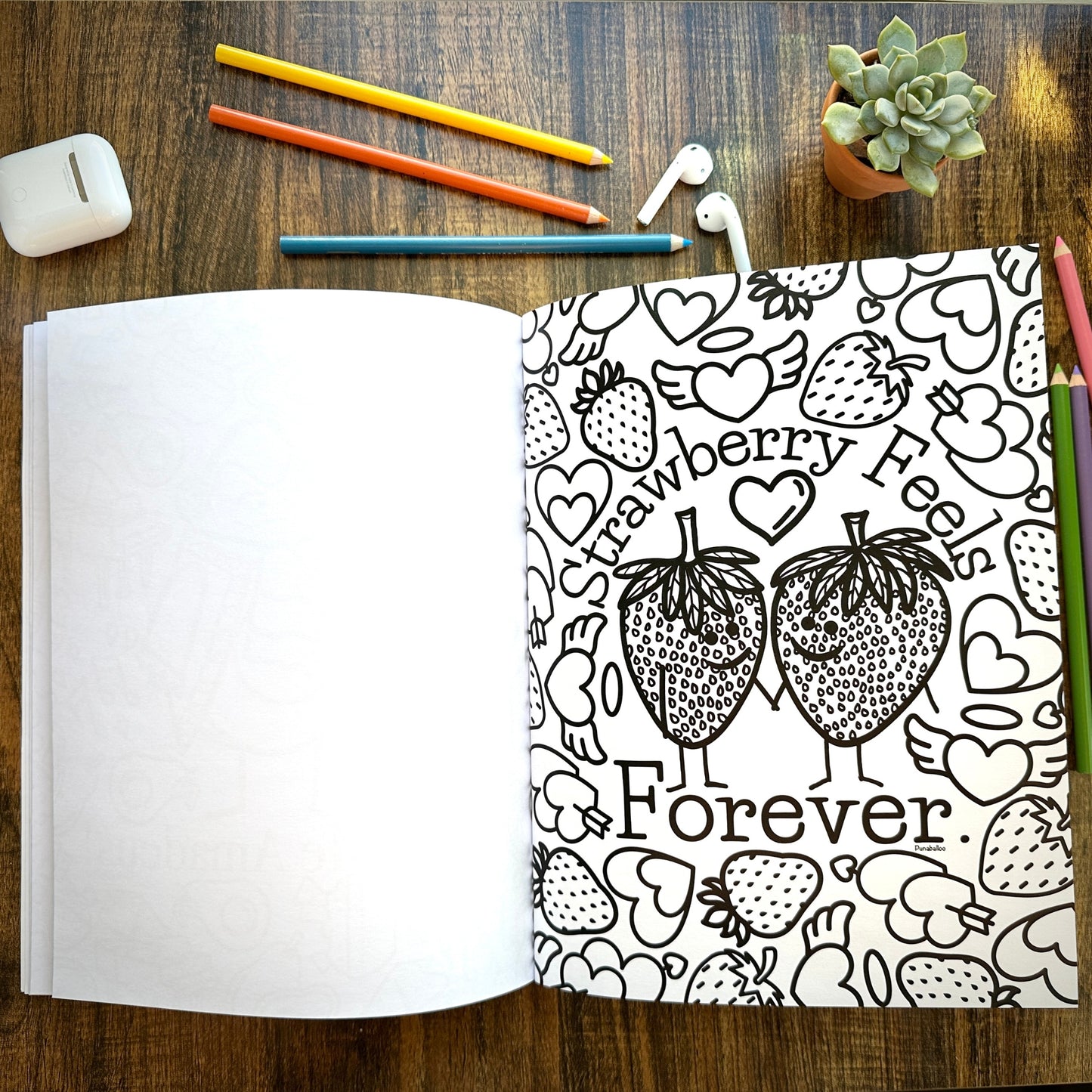 Food coloring book interior showing single-sided pages for stress relief