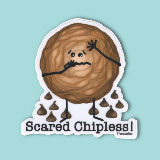 Funny Cookie Pun Sticker – “Scared Chipless” Vinyl Sticker, Waterproof & Durable