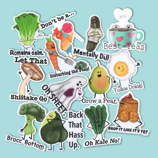 Funny Pun Sticker Pack | Food Pun Stickers | Best Sellers Set of 13