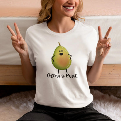 Grow a pear Funny Pear Pun T-Shirt Styled on a model