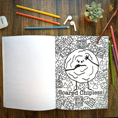 Hand-drawn food puns coloring pages with thick lines for alcohol markers