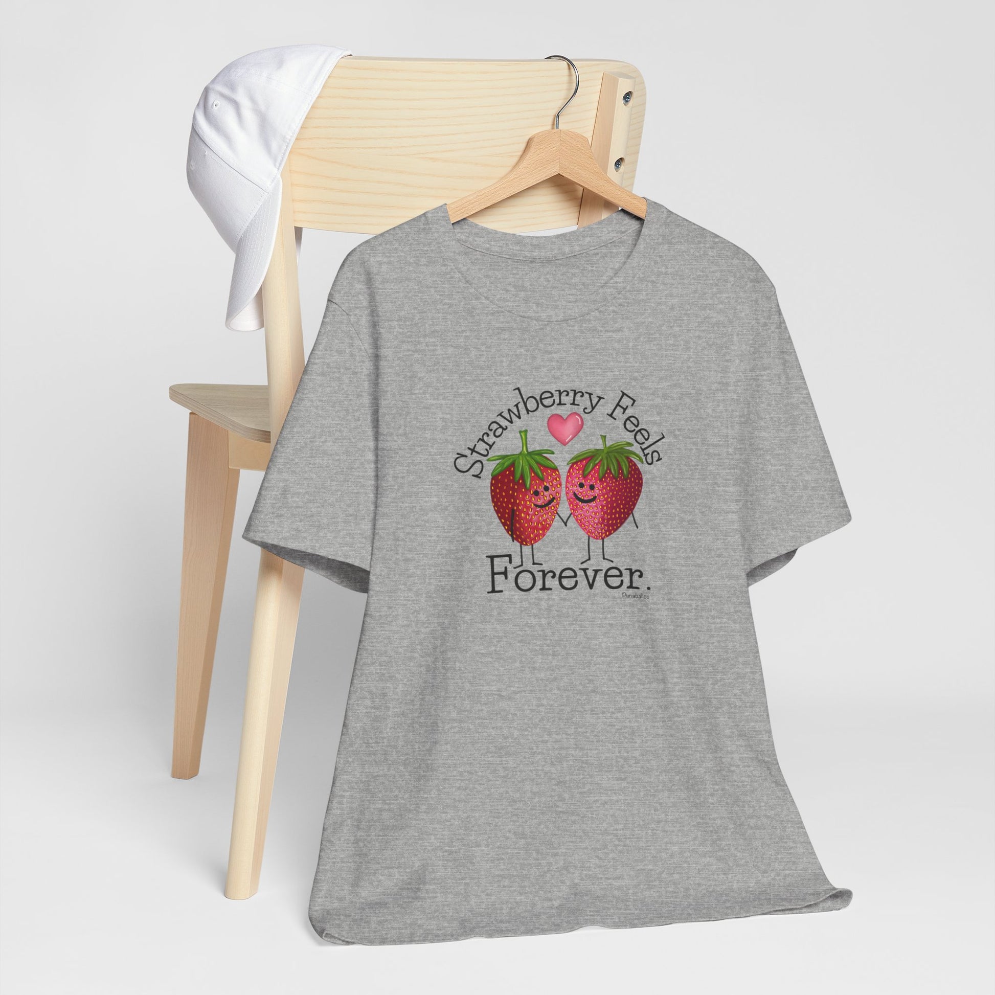 Strawberry Feels Forever Adult Unisex Strawberry Pun Short Sleeve T-Shirt - Athletic Heather - Punaballoo