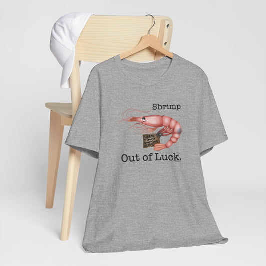 Shrimp Out Of Luck Adult Unisex Shrimp Pun Short Sleeve T-Shirt - Athletic Heather Only - Punaballoo