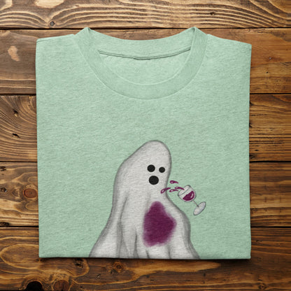 Heather mint Oh Sheet ghost shirt with spilled red wine design