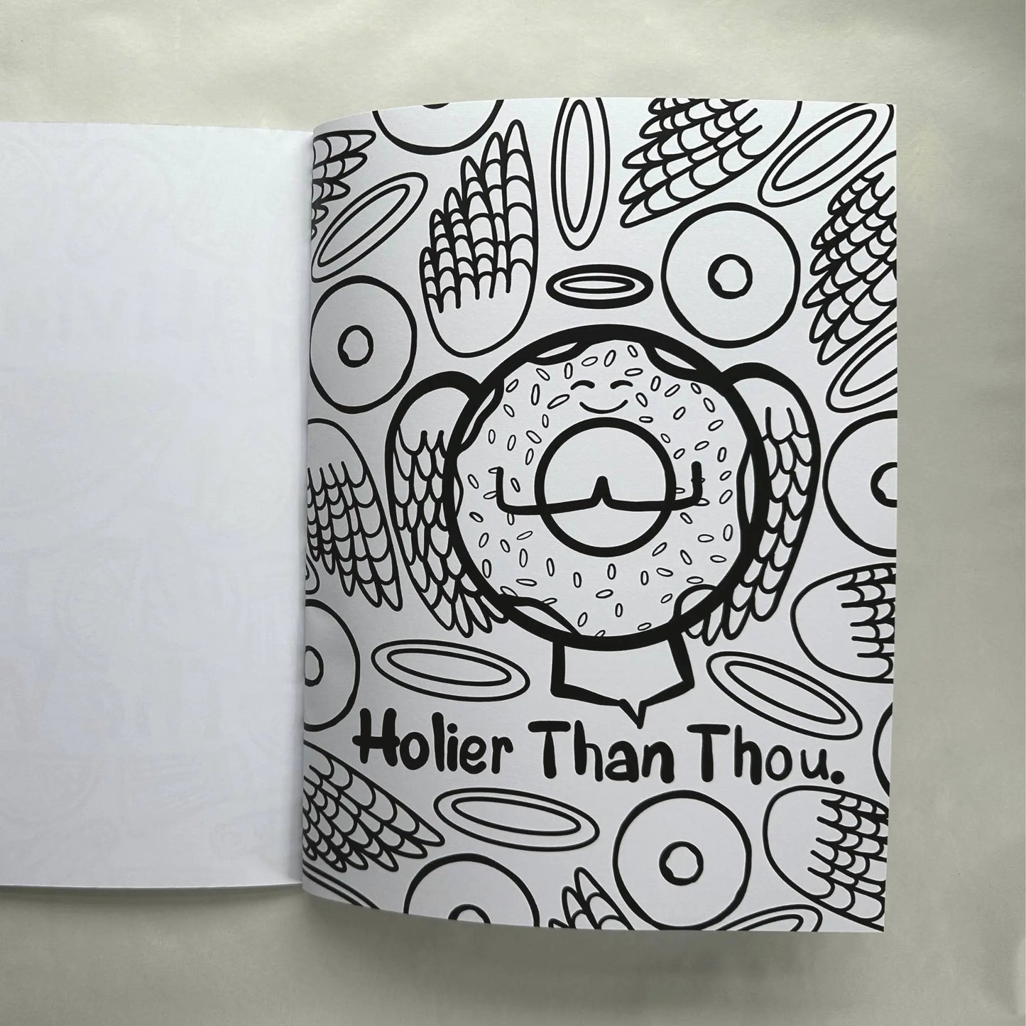 Holier Than Thou donut pun coloring page from food pun adult coloring book