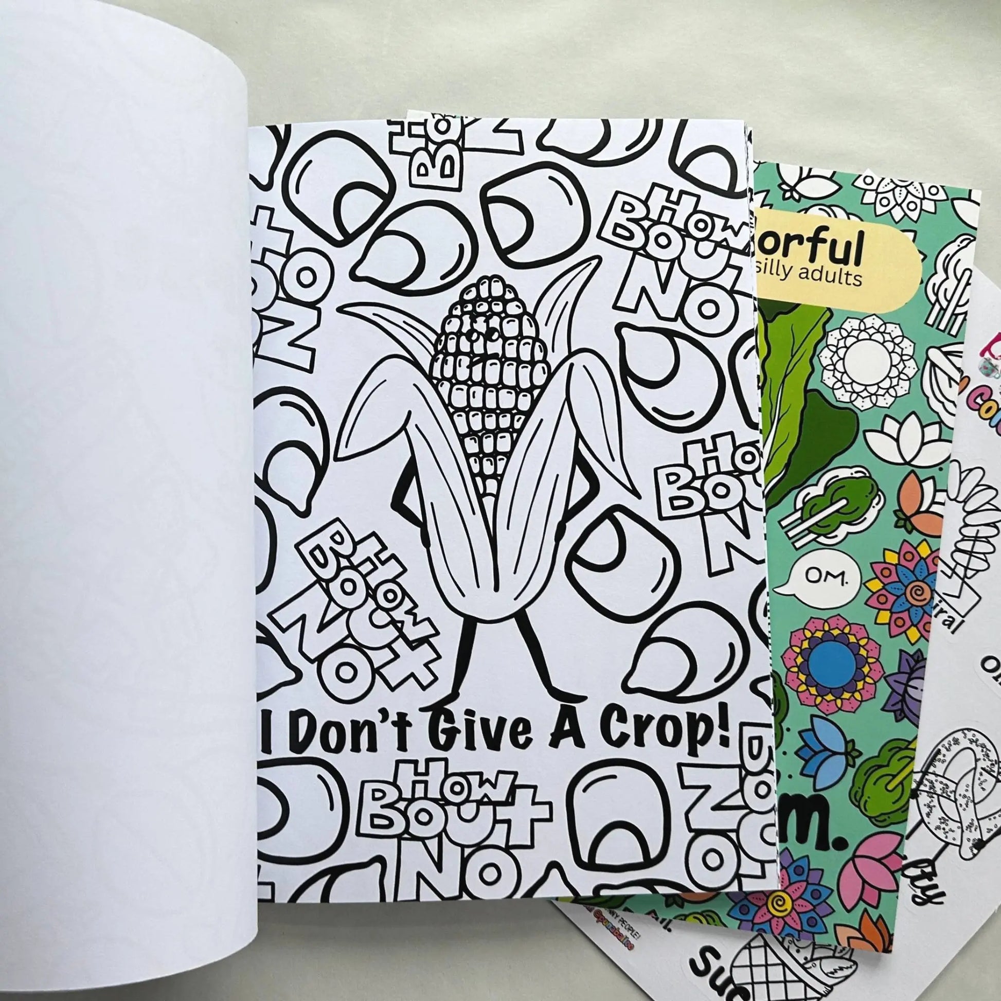 I Don’t Give a Crop corn pun coloring page from funny adult coloring book set