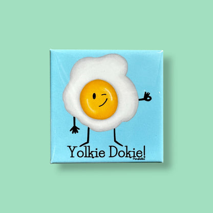Yolkie Dokie Cute Breakfast Pun Fridge Magnet - Punaballoo
