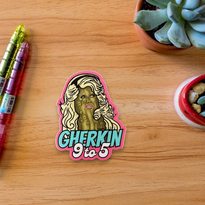 Gherkin 9 to 5 3" Waterproof Pickle Pun Sticker - Punaballoo