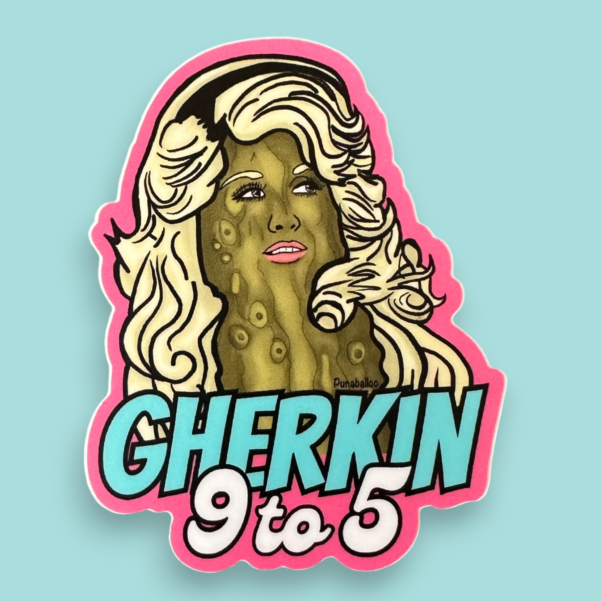 Gherkin 9 to 5 3" Waterproof Pickle Pun Sticker - Punaballoo