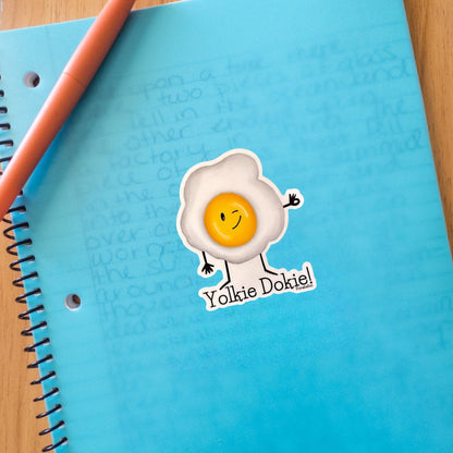 Yolkie Dokie 3" Waterproof Egg Pun Sticker - Punaballoo