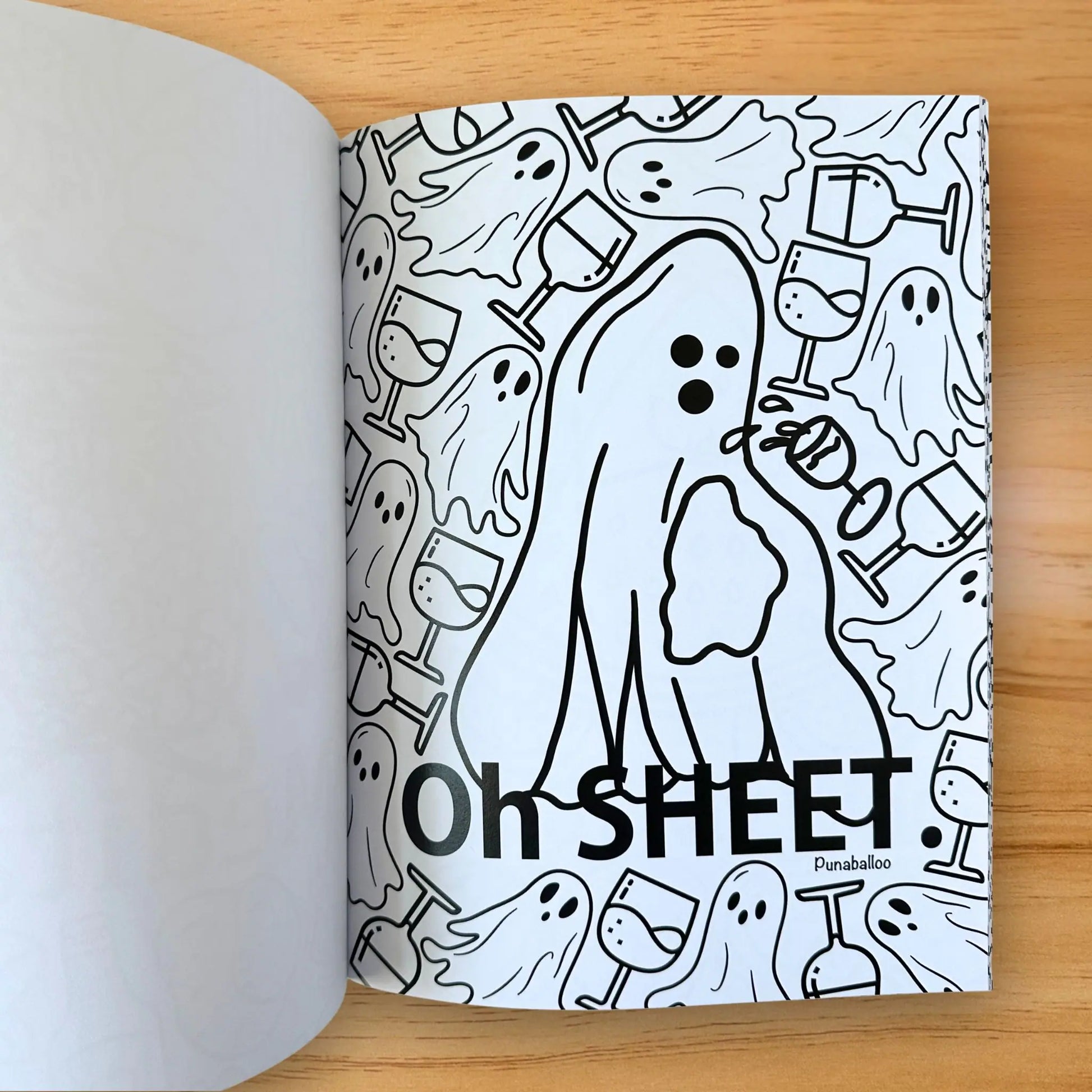 Oh Sheet ghost pun coloring page from Romaine Colorful adult coloring book