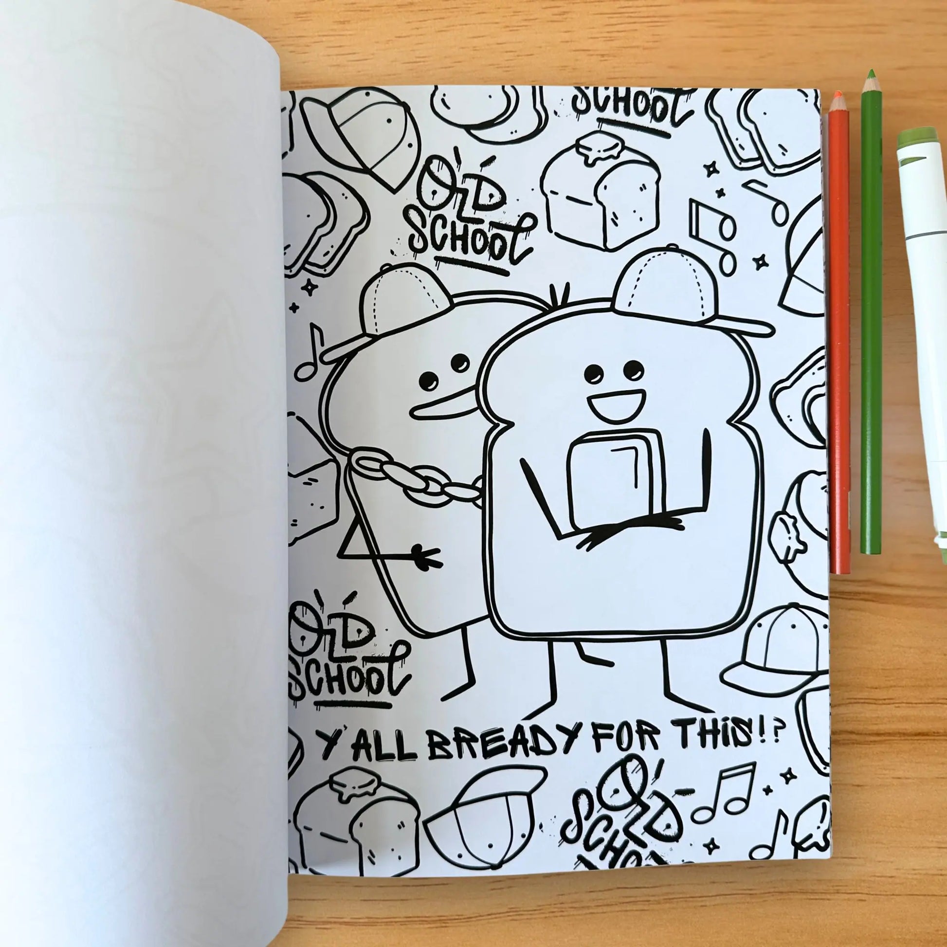 Y’all Bready For This bread pun coloring page from Romaine Colorful adult coloring book