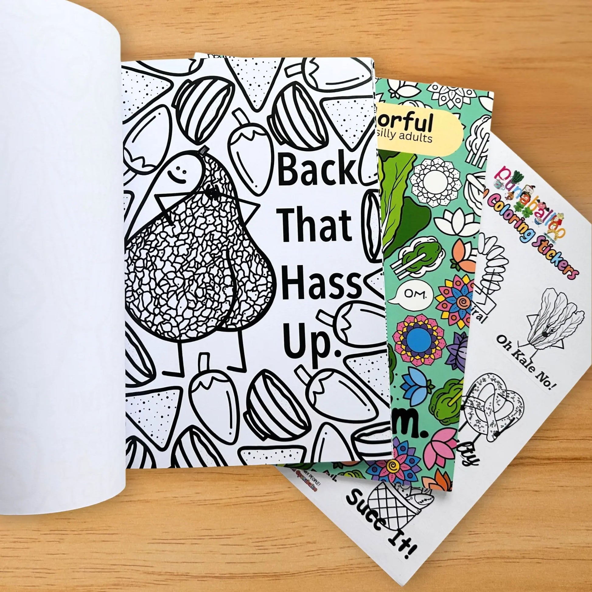 Back That Hass Up avocado pun coloring page from adult coloring book bundle