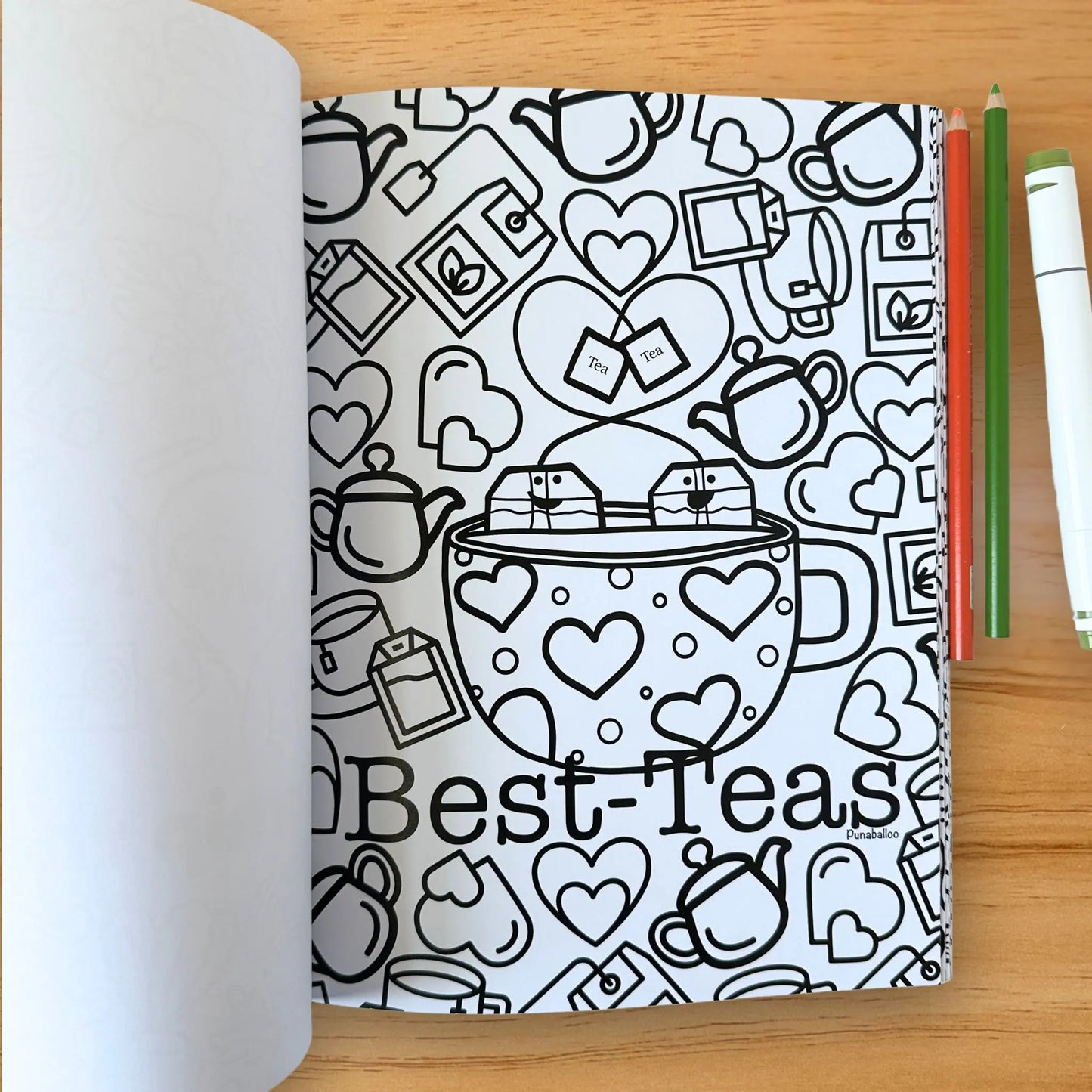 Best-Teas tea pun coloring page from Romaine Colorful adult coloring book