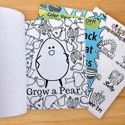 Grow a Pear fruit pun coloring page from adult coloring book bundle