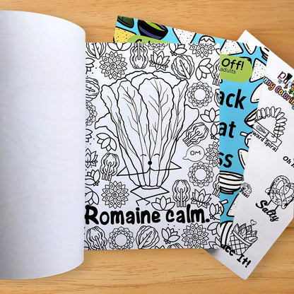 Romaine Calm lettuce pun coloring page from adult coloring book bundle