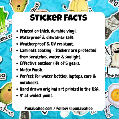 Karma is A Peach sticker facts graphic with product details