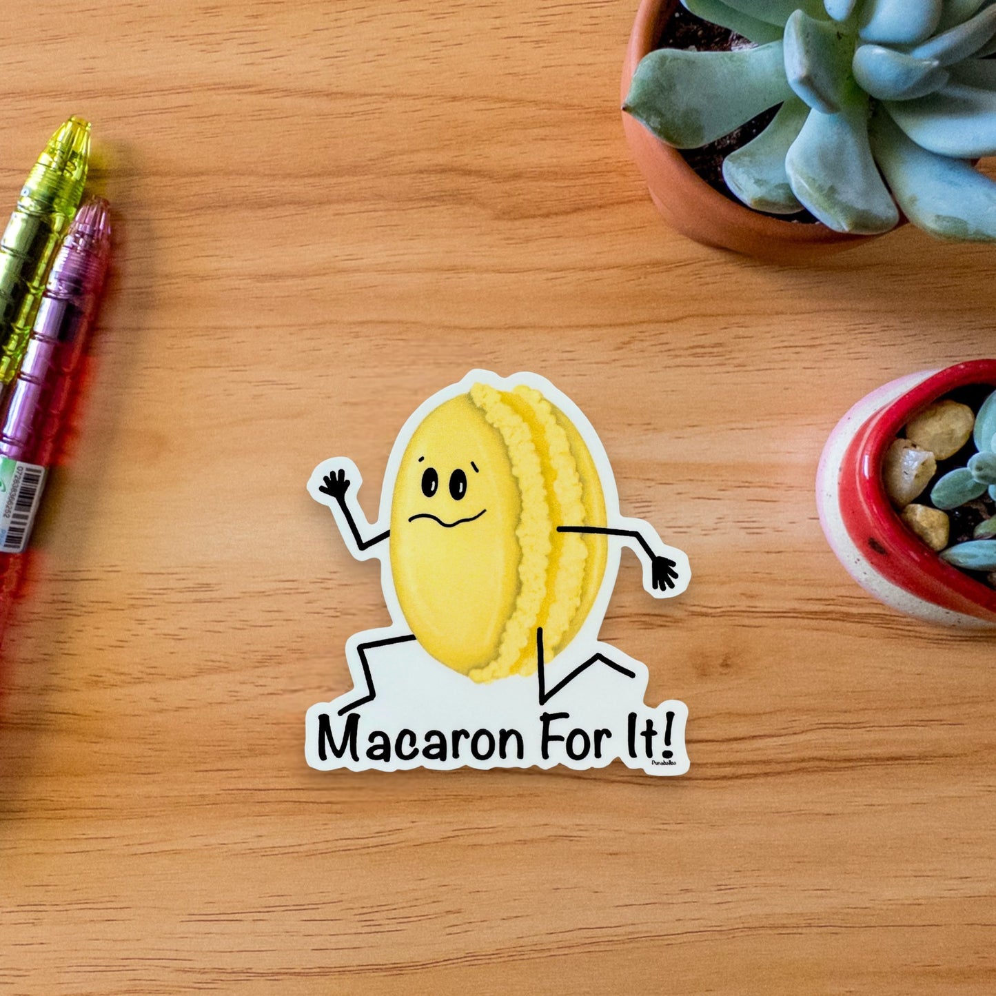 Funny Macaron Sticker Running Pun And Whimsical Cookie Design - Macaron For It - Punaballoo
