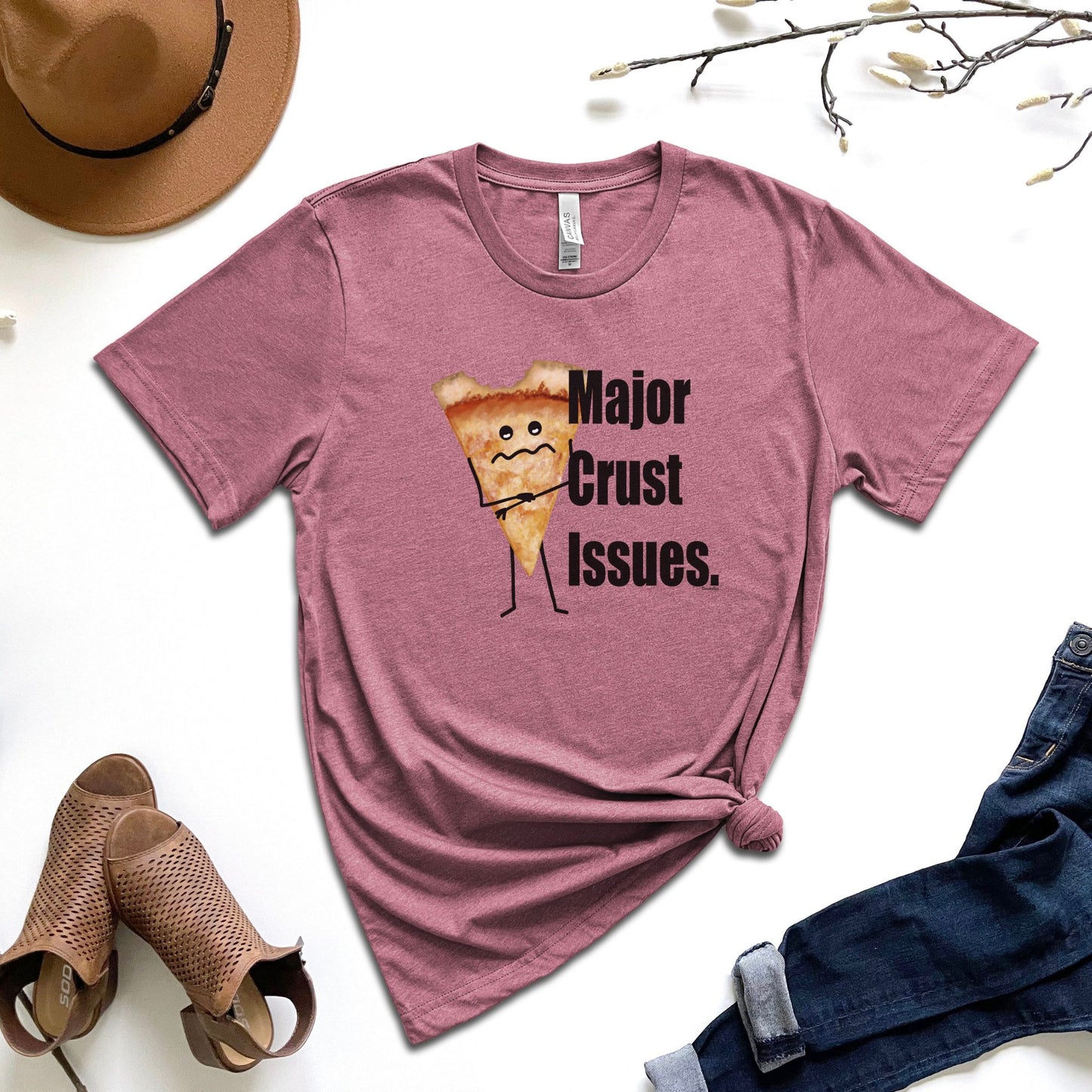 Major Crust Issues Pizza T-Shirt | Funny Unisex Graphic Tee | Pizza Lover Gift | Adult Casual Shirt | Foodie Humor Shirt | Bite Taken Pizza Tee