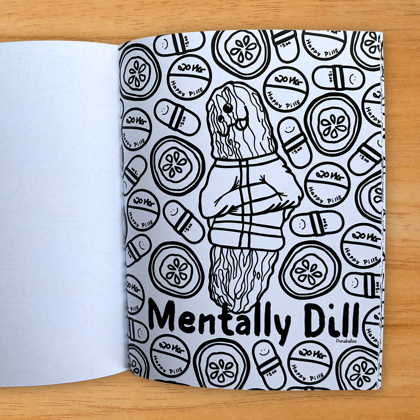 Mentally Dill pickle pun coloring page from adult coloring book
