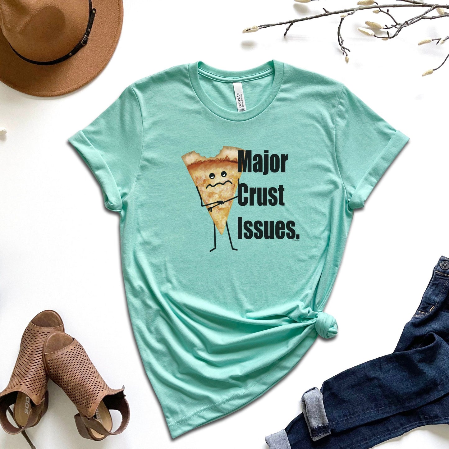 Major Crust Issues Pizza T-Shirt | Funny Unisex Graphic Tee | Pizza Lover Gift | Adult Casual Shirt | Foodie Humor Shirt | Bite Taken Pizza Tee