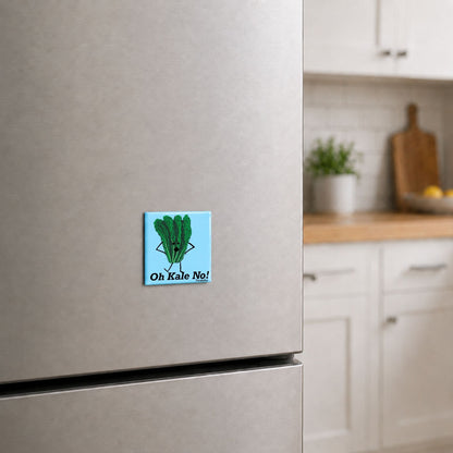Oh Kale No funny kale magnet on a kitchen fridge