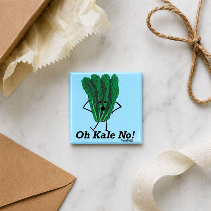 Oh Kale No funny vegetable magnet in a gift flat lay