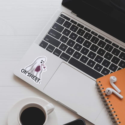 Oh Sheet Sticker – Funny Ghost & Wine Pun Vinyl Decal (3) – Waterproof Halloween Humor Gift