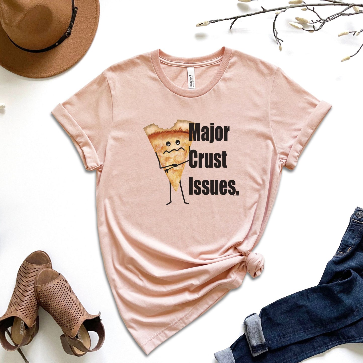 Major Crust Issues Pizza T-Shirt | Funny Unisex Graphic Tee | Pizza Lover Gift | Adult Casual Shirt | Foodie Humor Shirt | Bite Taken Pizza Tee