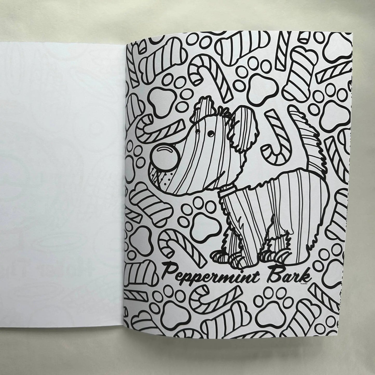 Peppermint Bark dog pun coloring page inside food pun adult coloring book