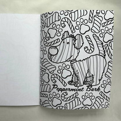 Peppermint Bark dog pun coloring page inside food pun adult coloring book