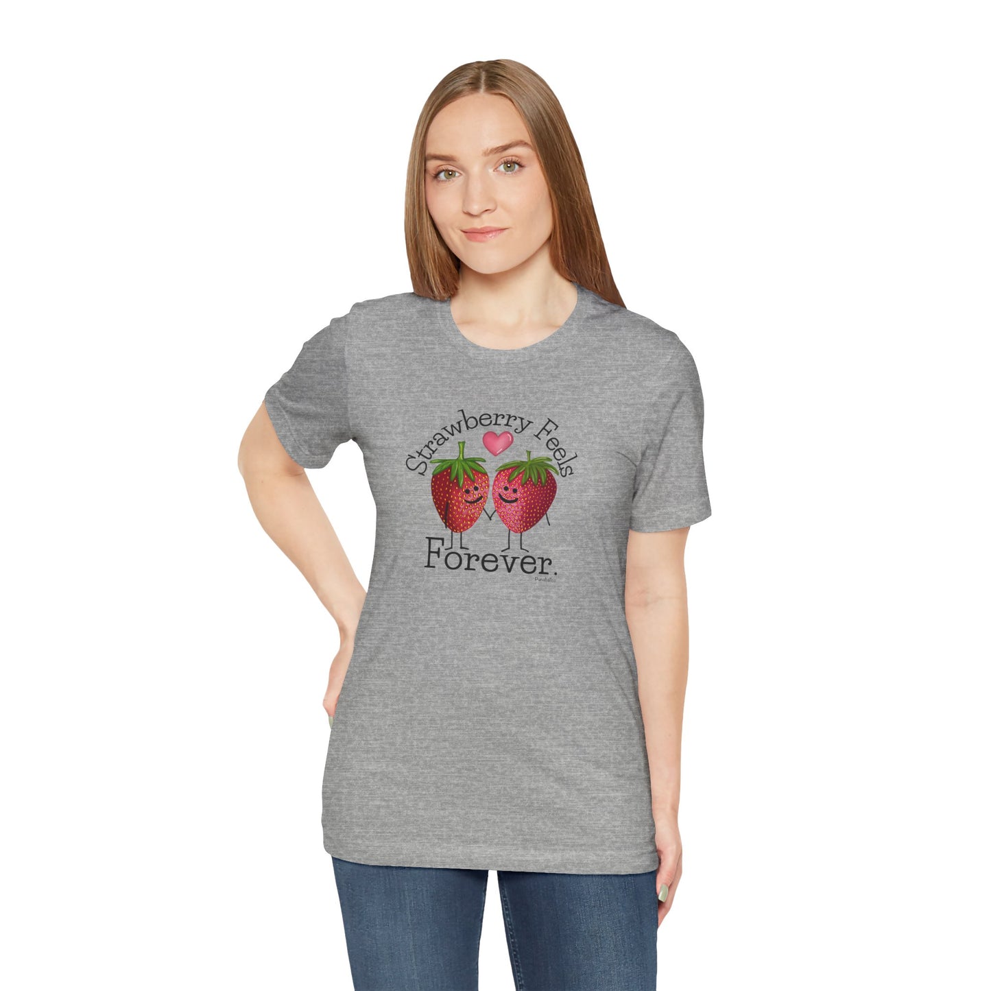 Strawberry Feels Forever Adult Unisex Strawberry Pun Short Sleeve T-Shirt - Athletic Heather - Punaballoo