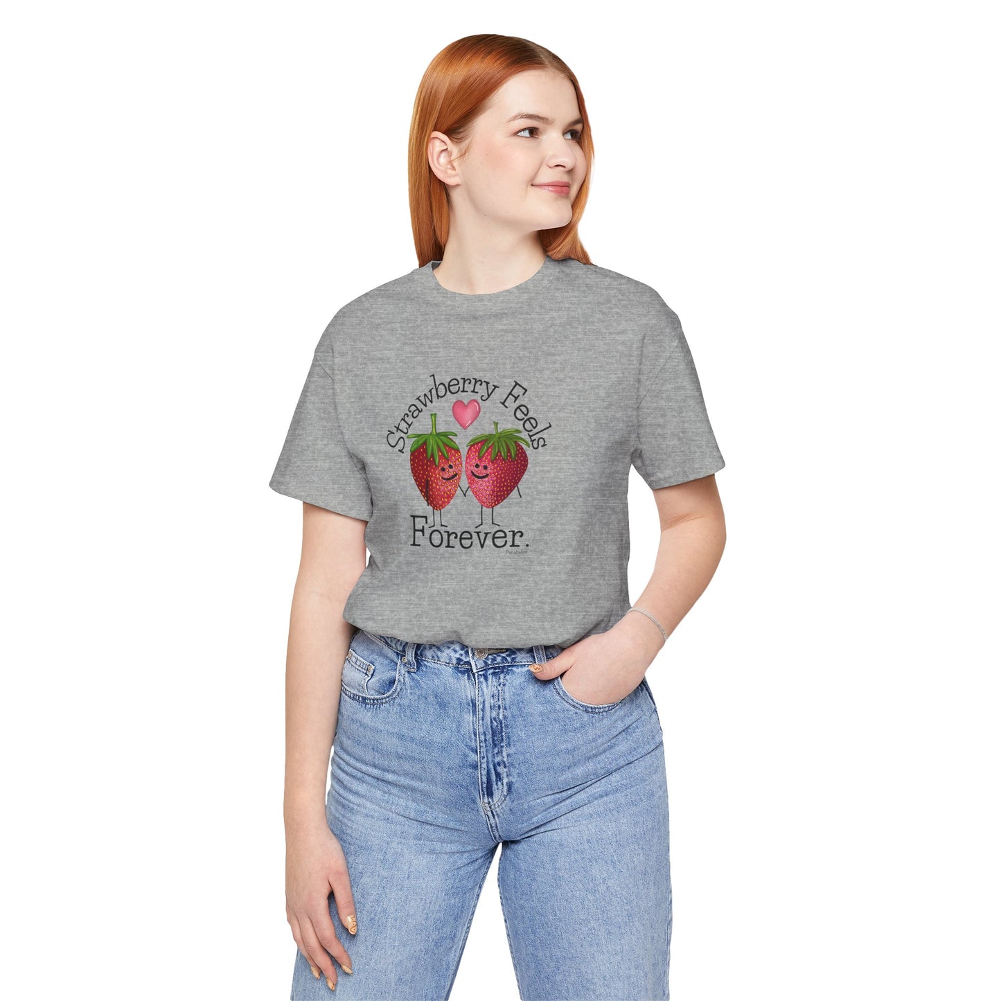 Strawberry Feels Forever Adult Unisex Strawberry Pun Short Sleeve T-Shirt - Athletic Heather - Punaballoo