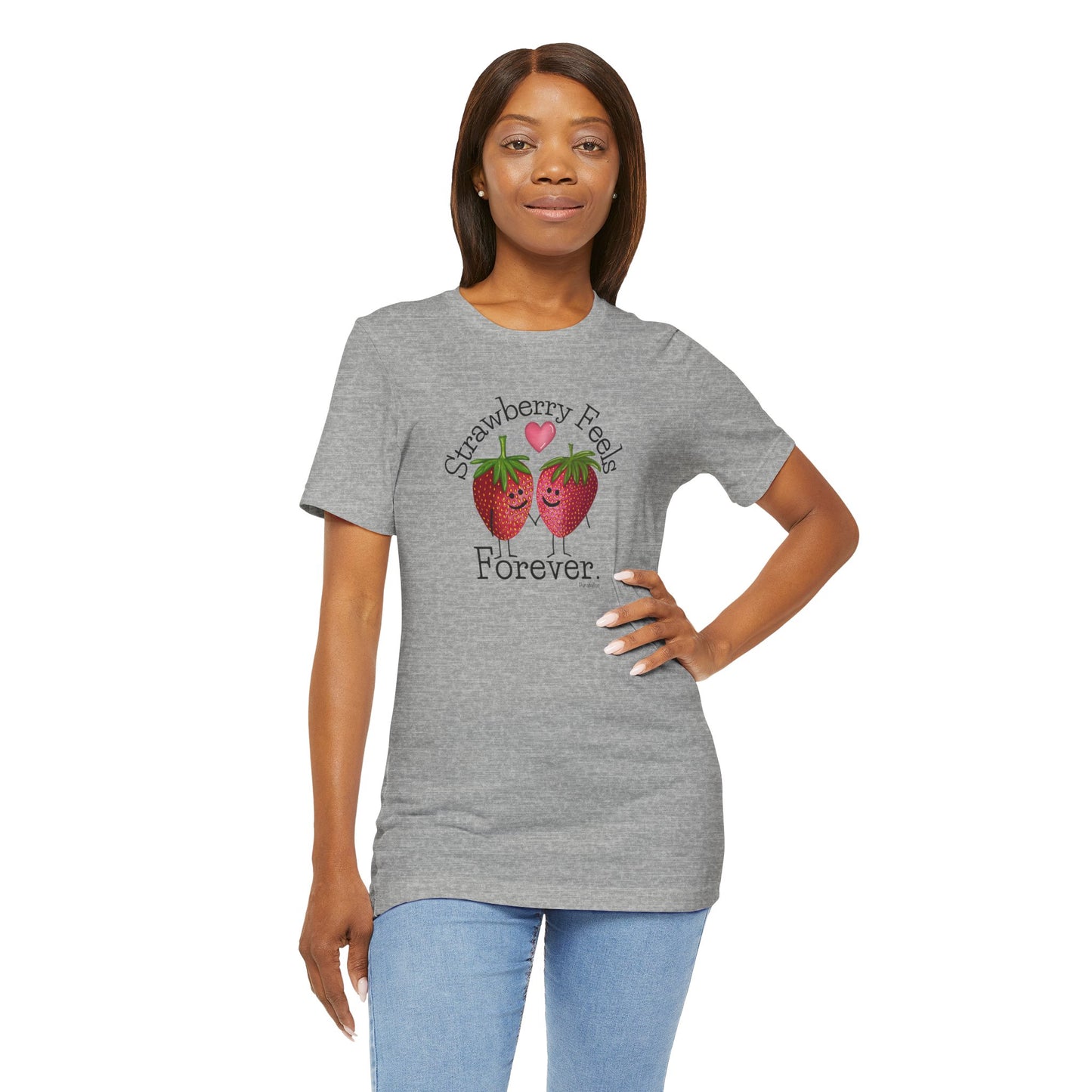 Strawberry Feels Forever Adult Unisex Strawberry Pun Short Sleeve T-Shirt - Athletic Heather - Punaballoo