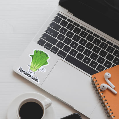 Romaine Calm Lettuce Pun Sticker – 3″ Weatherproof Vinyl, Funny Vegetable Pun Decal
