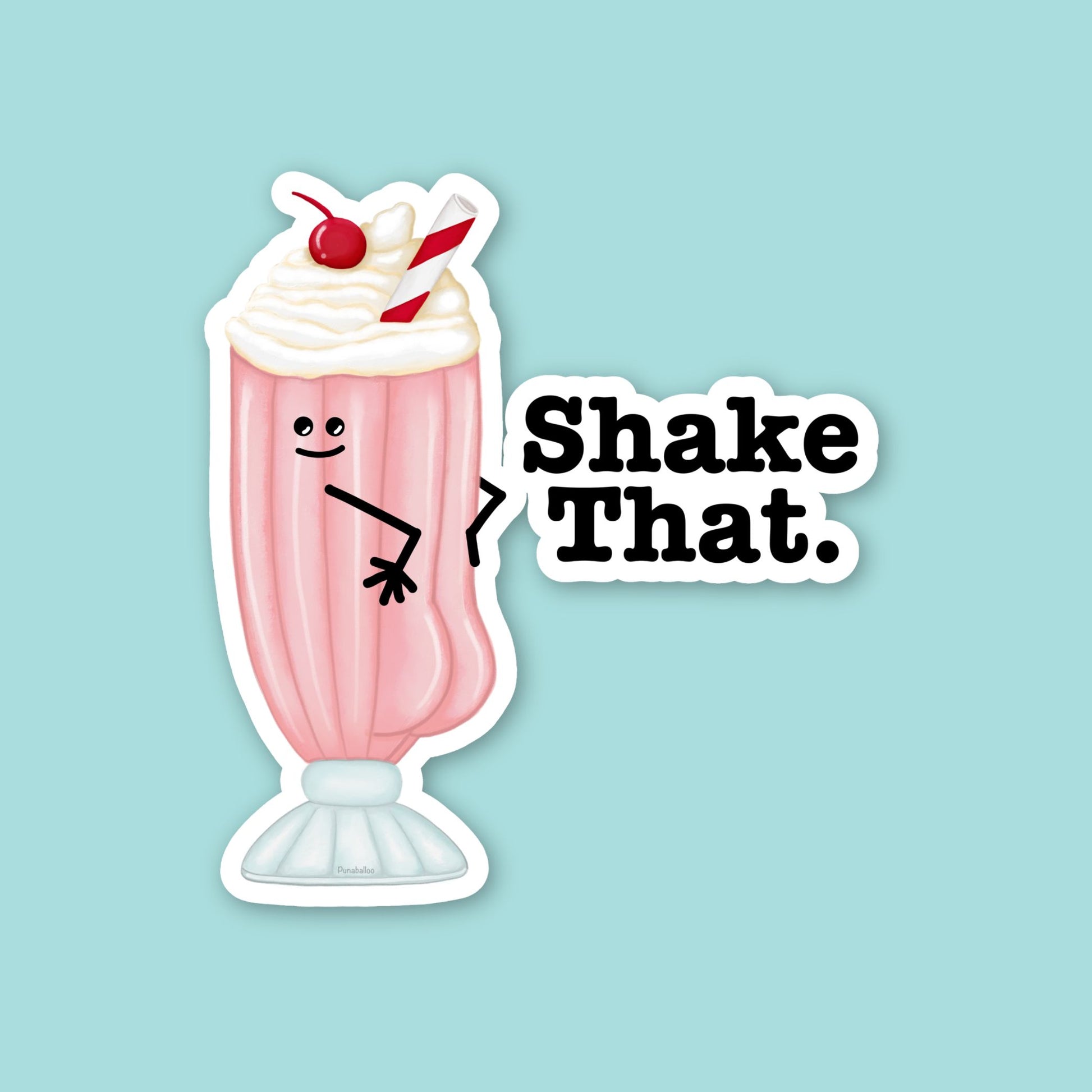 Shake That funny milkshake sticker on a mint green background